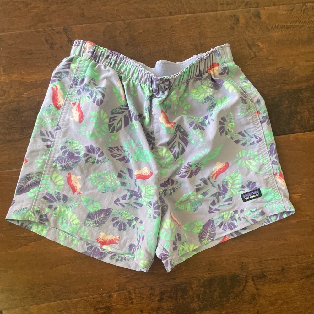 Patagonia Baby Baggies Shorts Kids Tropical Print - Purple and Green 3T